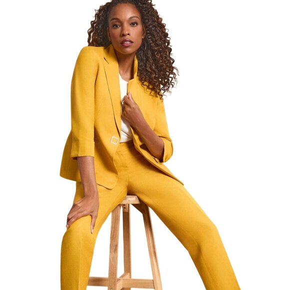 Kasper NWT Ava Jacket Butterscotch Linen Blend Gold Buckle Snap Closure Size 12p - Picture 6 of 15